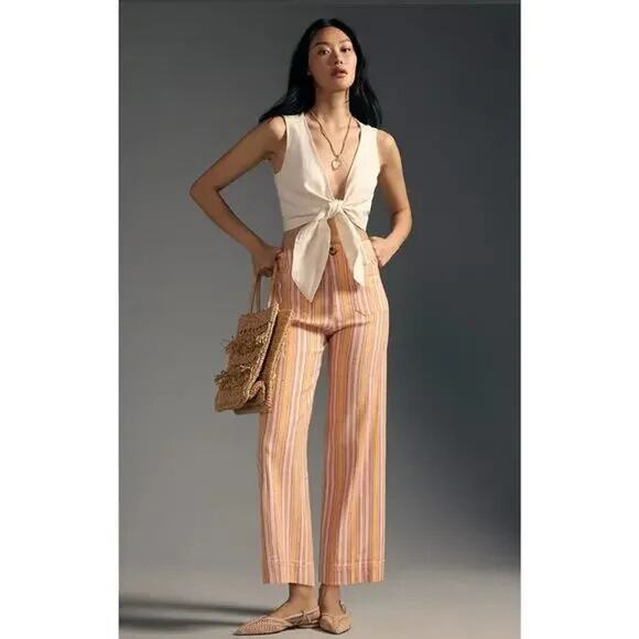 Anthropologie Maeve The Colette Stripe Pant Pink Orange - Picture 7 of 8